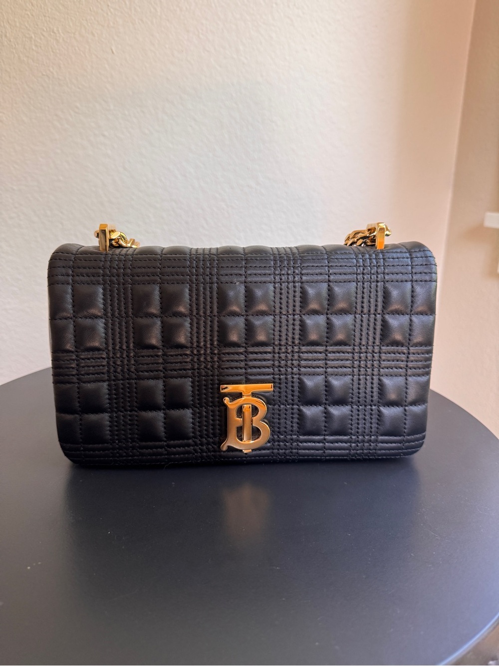 Burberry Black Quilted Lambskin Lola Bag with Gold TB Monogram